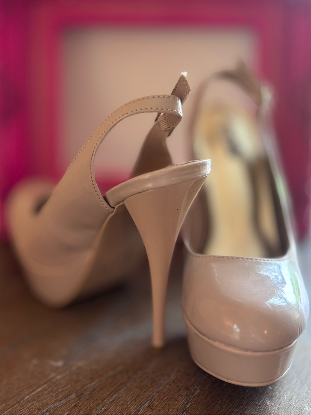 Charlotte Russe Nude Patent Platform Slingback Heels